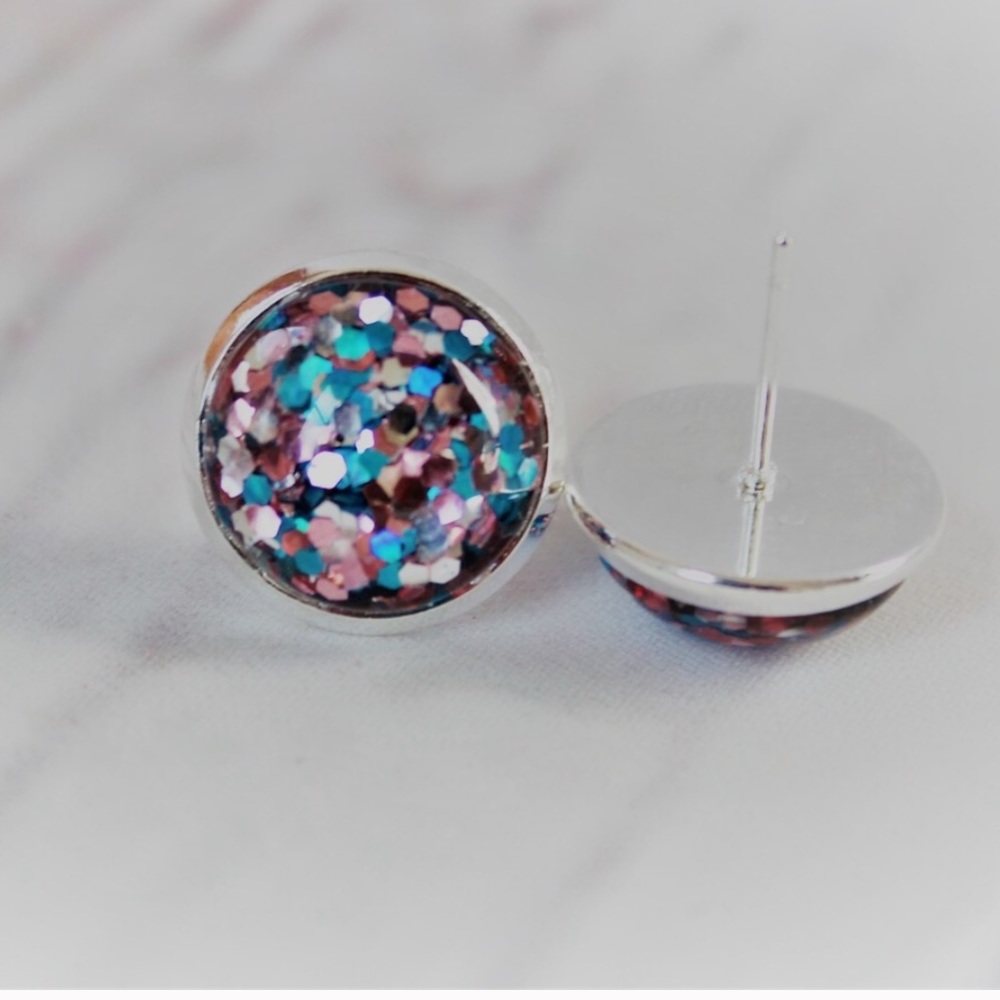 Silver 12mm Glitter Earrings💋 - Picture 2 of 2